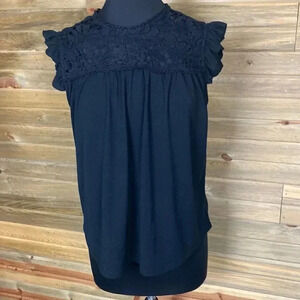 MOTEBUK Black Ruffle Cap Sleeve Blouse Size Large 0741